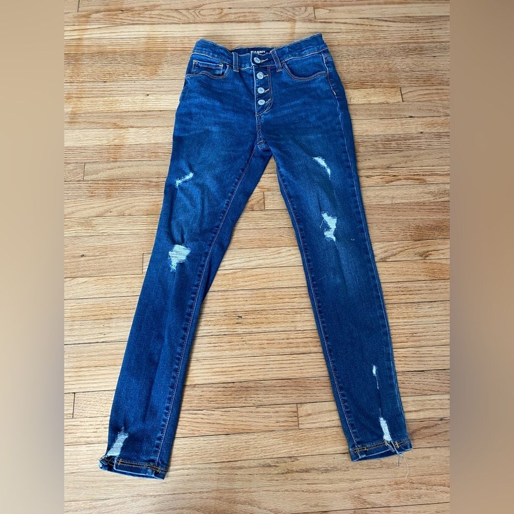Old Navy Girl 10 Blue Distressed Skinny Jeans Rockstar High Rise Built Tough